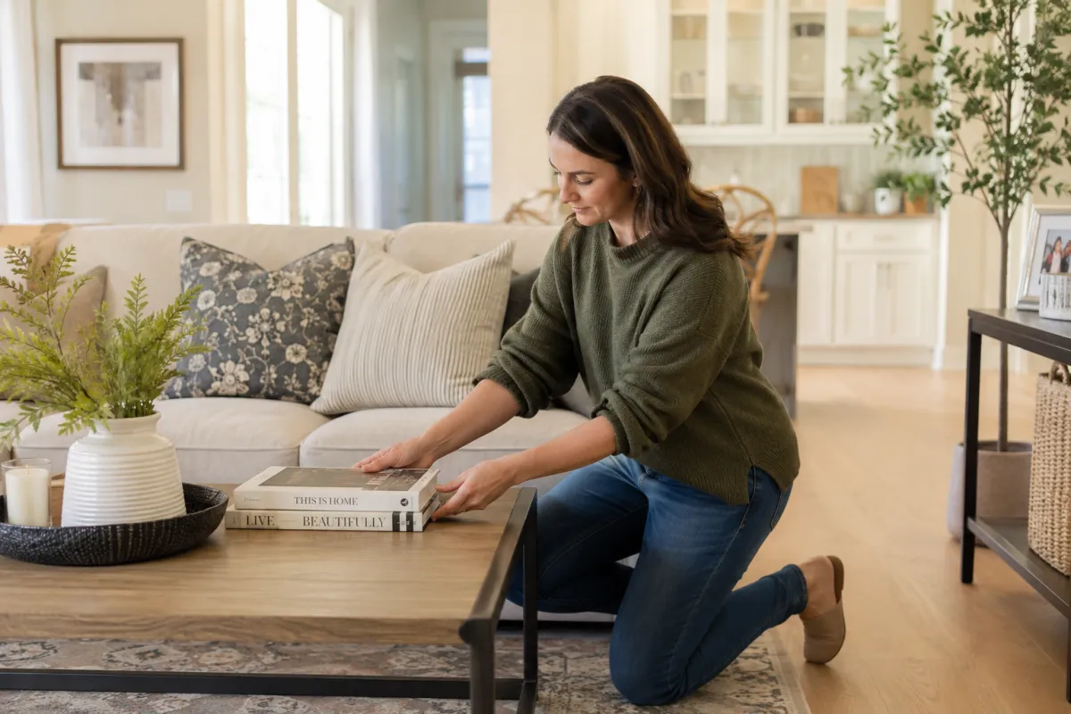Homeowner standing inside a prepared Oklahoma home before listing, reviewing small improvements and presentation details to sell quickly without sacrificing value.