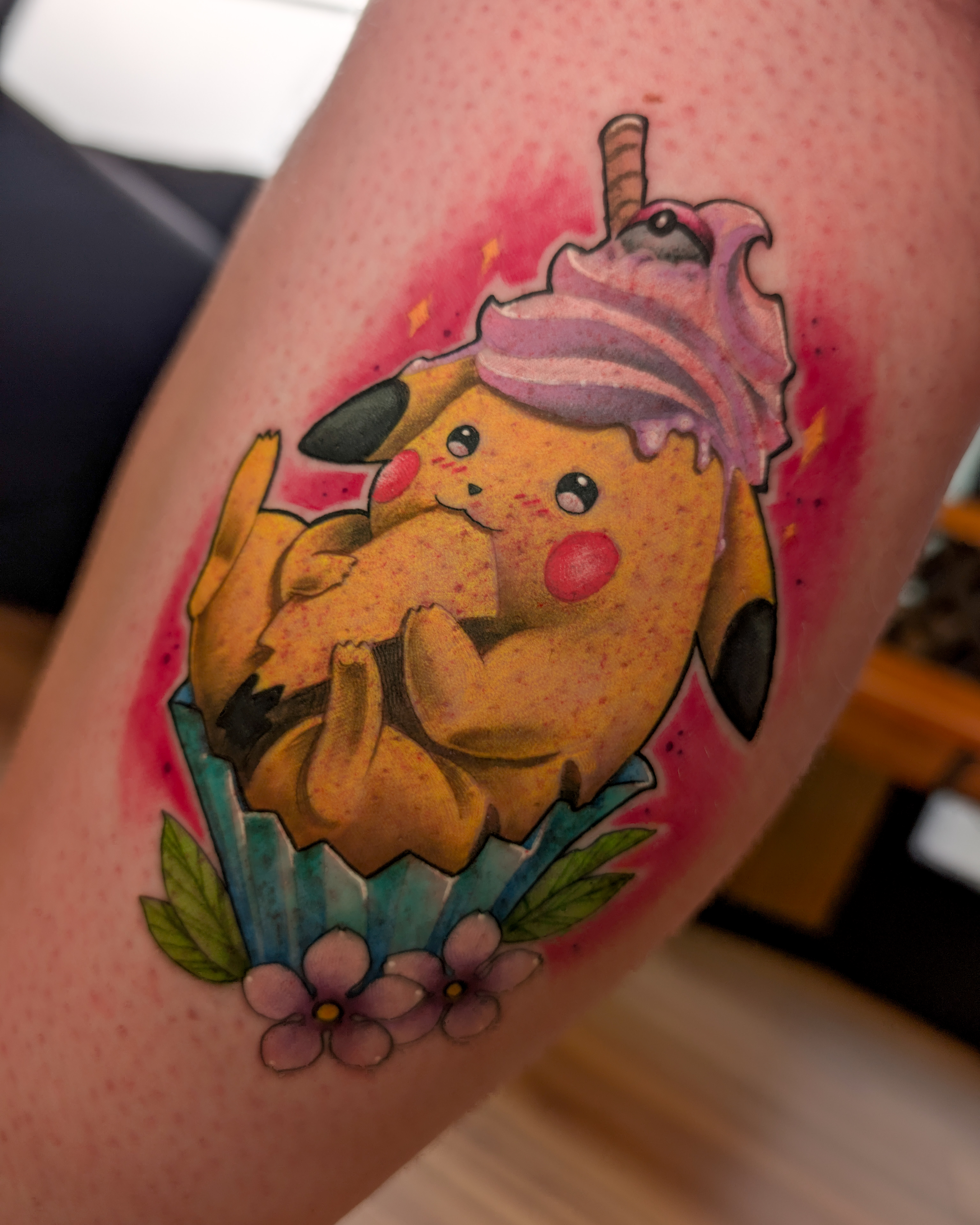 person with tattoo on right arm