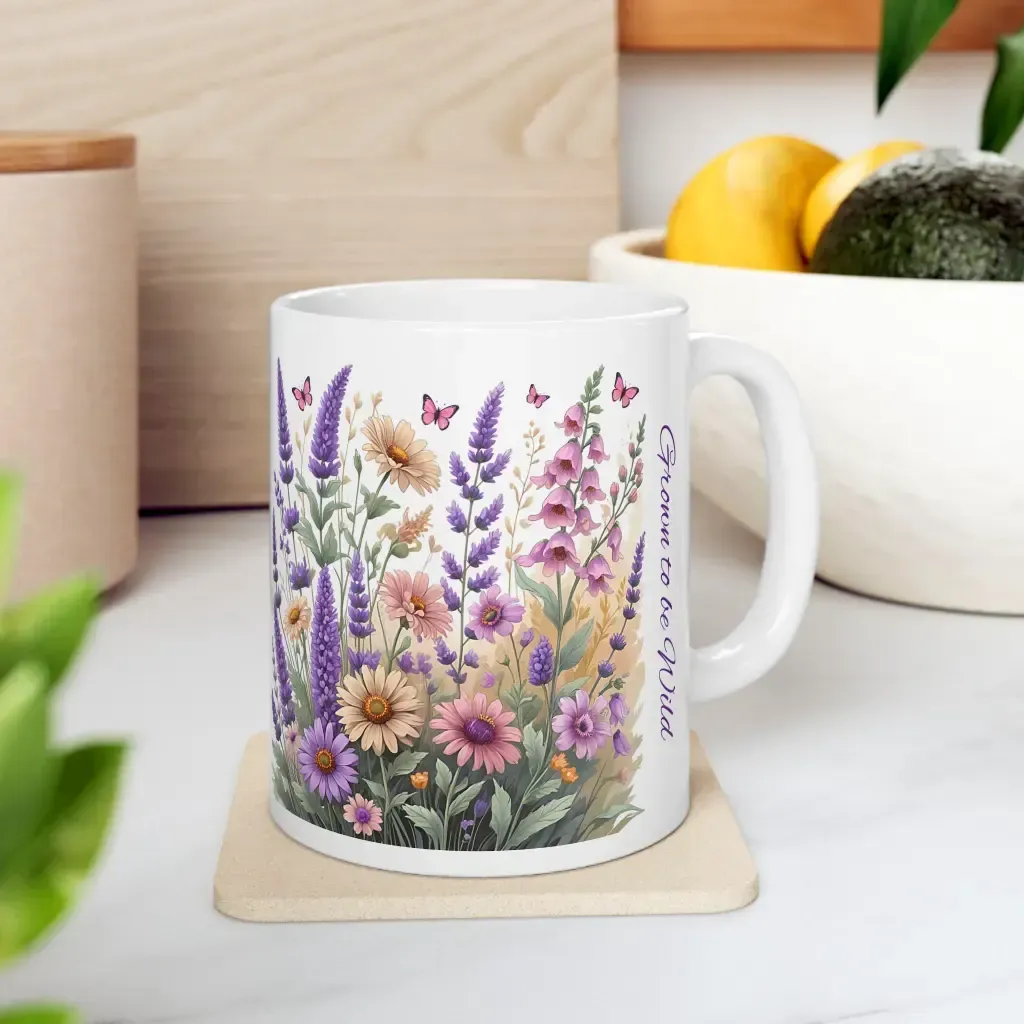 Wildflower ceramic mug with aspirational sayings