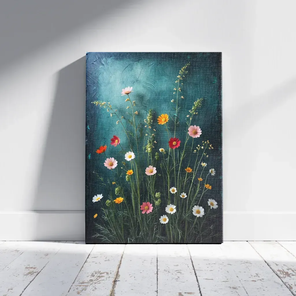 Teal wildflower canvas art print