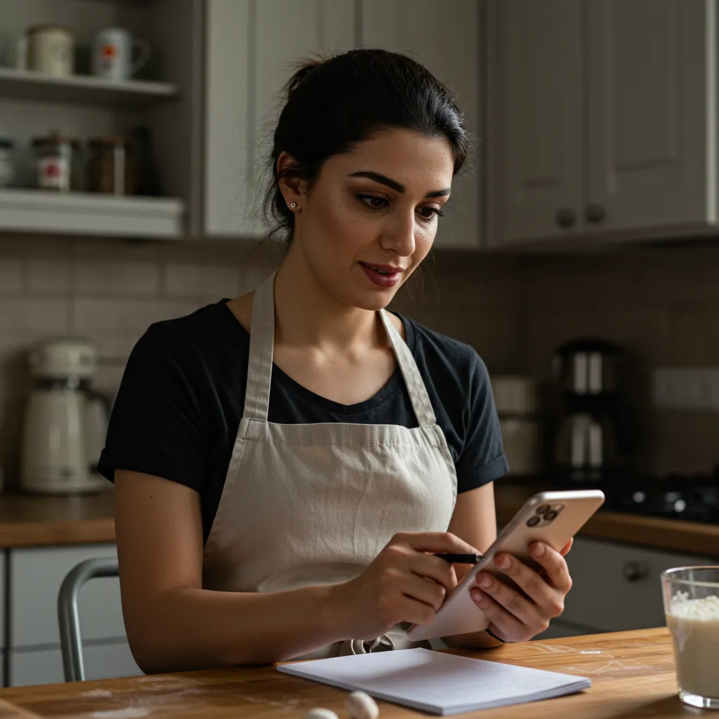 A highly realistic front-view of a busy artisan bakery on a charming neighborhood street, showing modestly dressed customers inside and outside, warm lighting, and fresh breads in display windows.