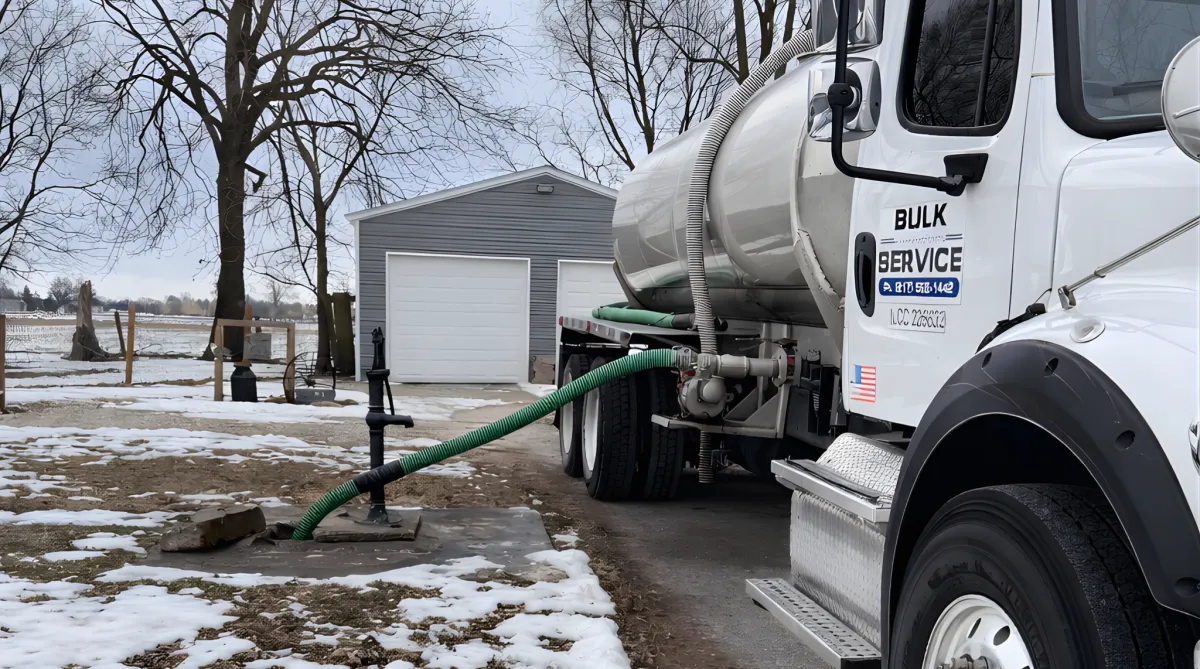 Water truck filling a large storage tank on a construction site.