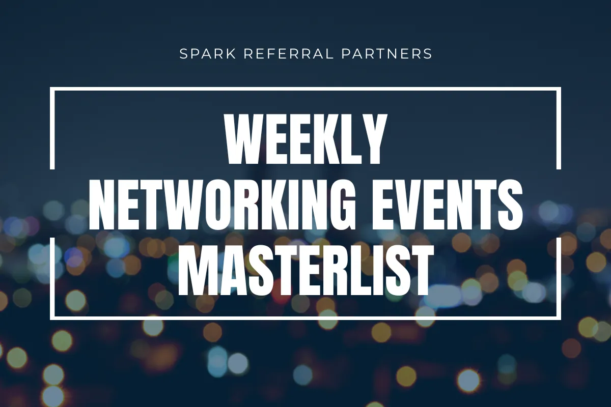 Weekly Networking Events Masterlist with lights in the background