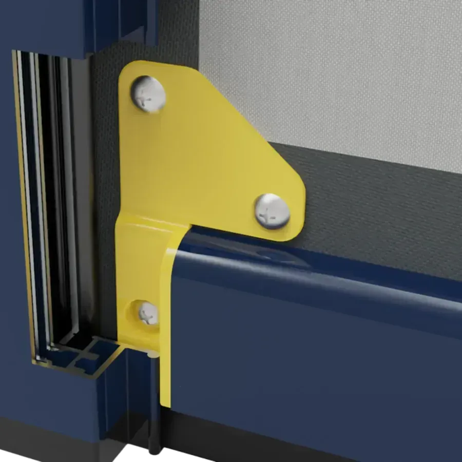 Reinforced corner guide on One-Track motorized screen