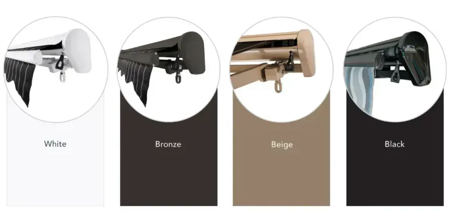 Boreal Haven Awning cassette housing in white, bronze, beige, black finish