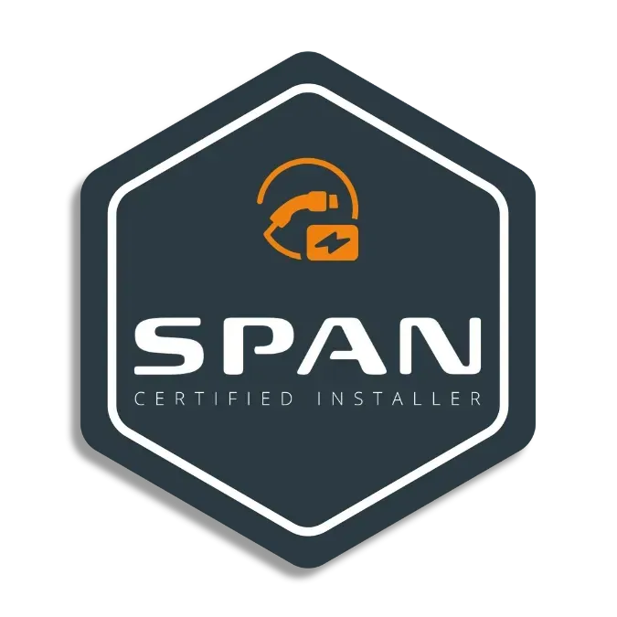 Badge icon reading “SPAN Certified Technician” showing Cu Solutions’ training on SPAN smart electrical panels.