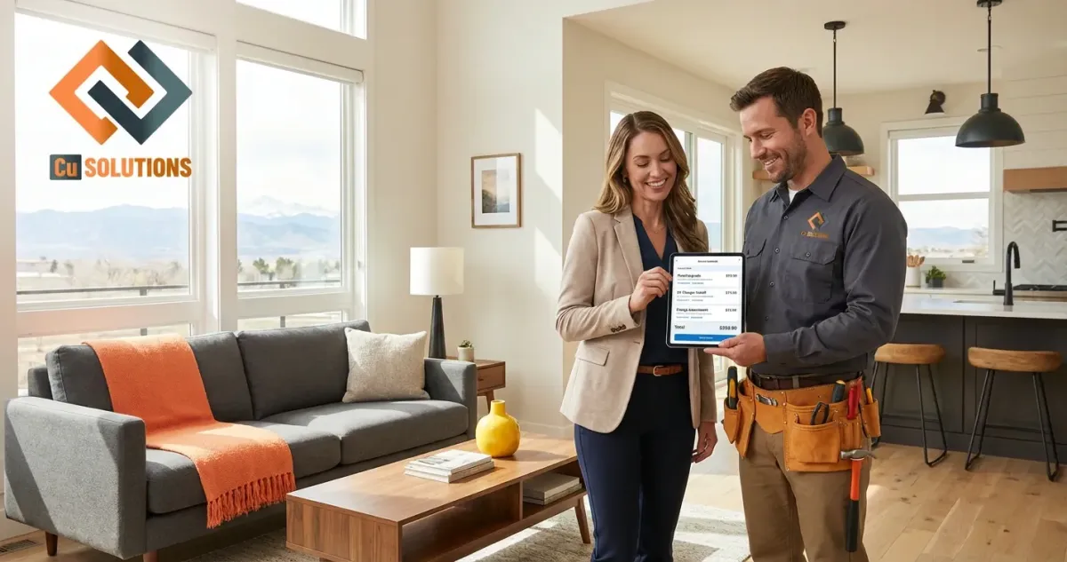 Cu Solutions electrician providing a professional electrical service consultation and digital estimate for a Denver resident.