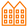 Condo buildings icon representing EV charging options for townhomes, condos, and shared parking areas