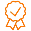 Orange outline badge icon with a check mark symbolizing safe, code compliant electrical services in the Denver metro from Cu Solutions.