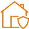 Orange outline house icon with a shield showing how Cu Solutions electricians respect and protect your Denver home or business during electrical work.