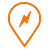 Orange map pin with lightning bolt icon showing Cu Solutions local EV charging expertise in the Denver, CO area.