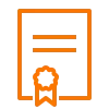 Orange certificate icon representing Cu Solutions licensed and certified electricians for EV charger installation in Denver, CO.