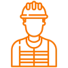 Orange electrician with hard hat icon representing professional EV charger installation by licensed Cu Solutions electricians in Denver, CO.