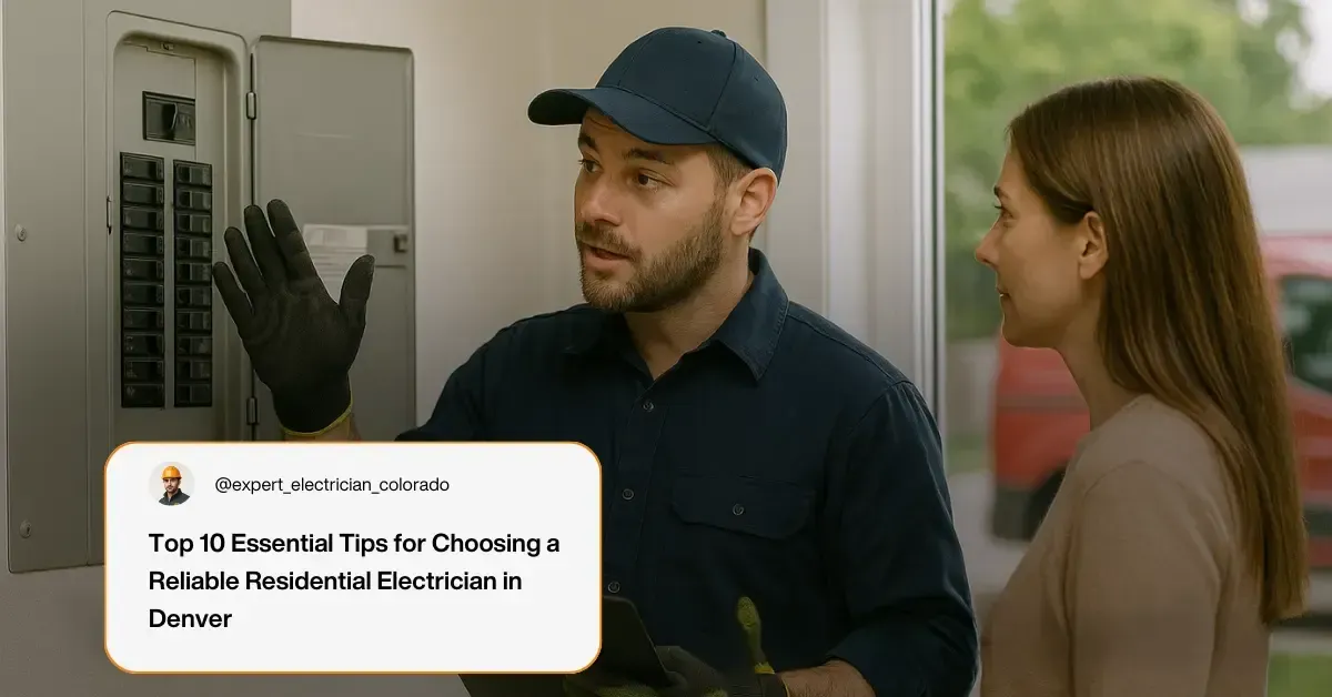 Denver residential electrician explaining an electrical panel to a homeowner, illustrating how to choose a reliable Denver electrician with expert tips.