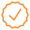 Orange outline badge icon with a check mark symbolizing safe, code compliant electrical services in the Denver metro from Cu Solutions.