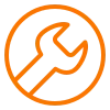 Orange outline handshake icon representing clear communication and transparent electrical pricing for Denver metro customers from Cu Solutions.