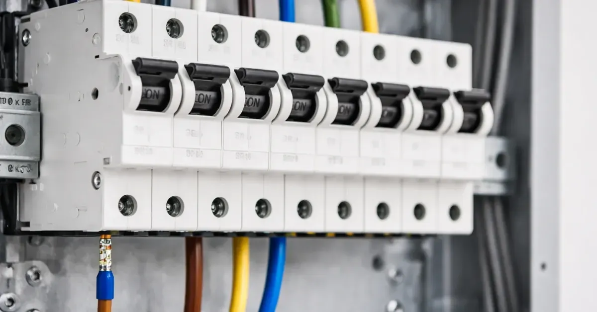 Close-up of new circuit breakers installed in a residential electrical panel during a breaker replacement in Denver, CO.
