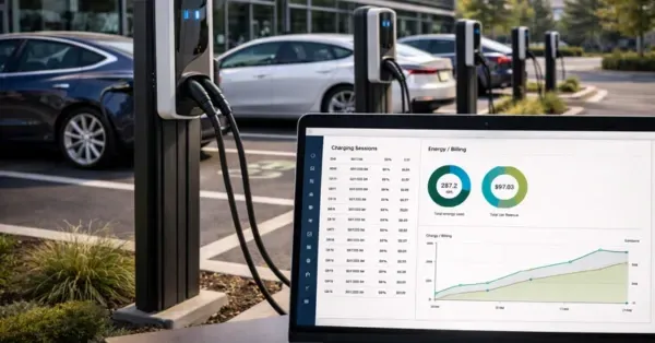 Colorado home with rooftop solar panels and a wall-mounted EV charger on the garage exterior, showing an electric vehicle plugged in next to an electrical panel and combiner box for a solar ready EV charging setup by Cu Solutions.