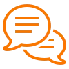 Orange chat bubble icon representing Cu Solutions customer first communication for Denver, CO EV owners.
