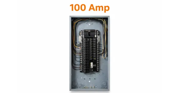 Cu Solutions 100 amp electrical panel in Denver, CO, shown as a residential breaker panel example for service sizing.