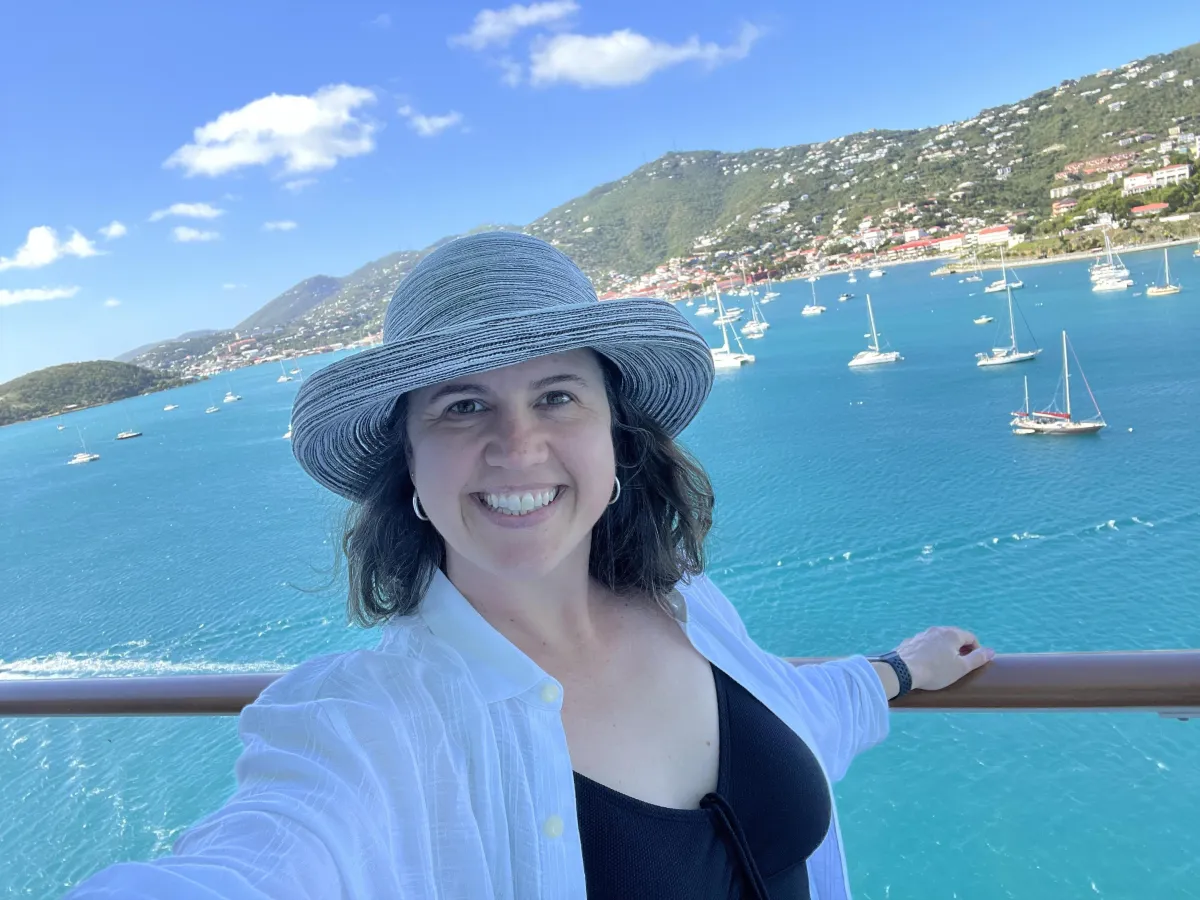 Image of Chris on the balcony of cruise ship in the Caribbean
