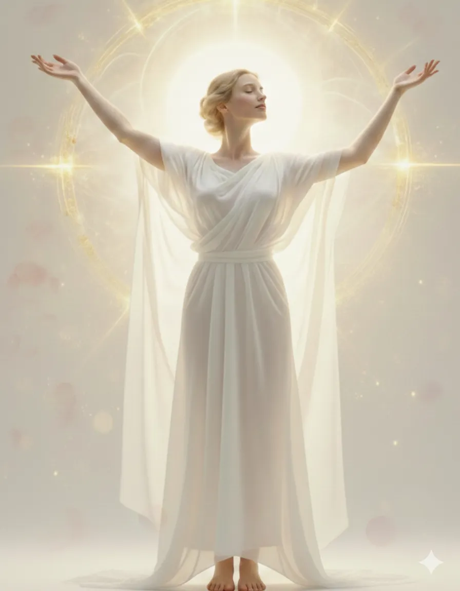 Ilustración suave y etérea representando luz, calma y energía femenina