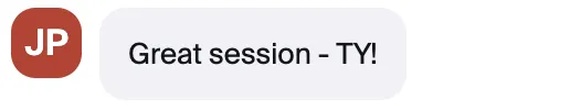 Screenshot testimonial from an attendee of the Land Premium Clients workshop that says the session was great.