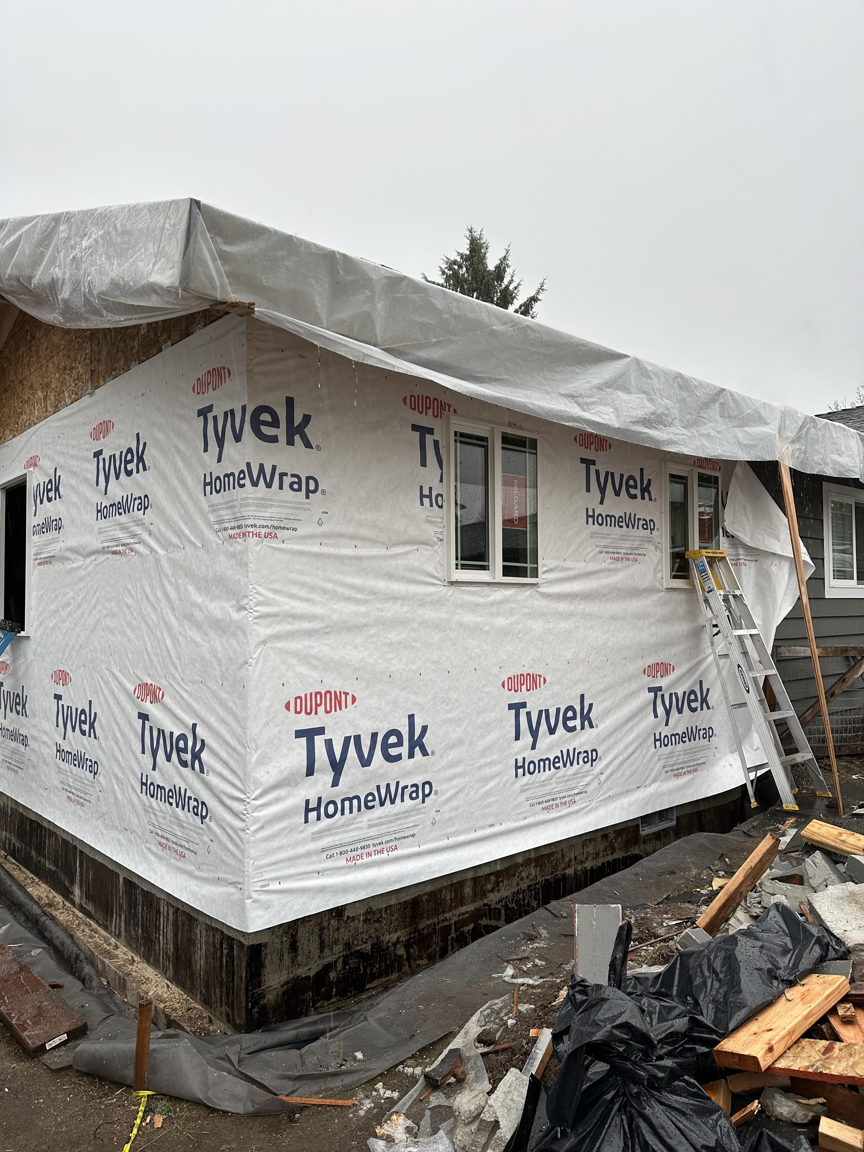 Weatherproofing stage of a home addition project