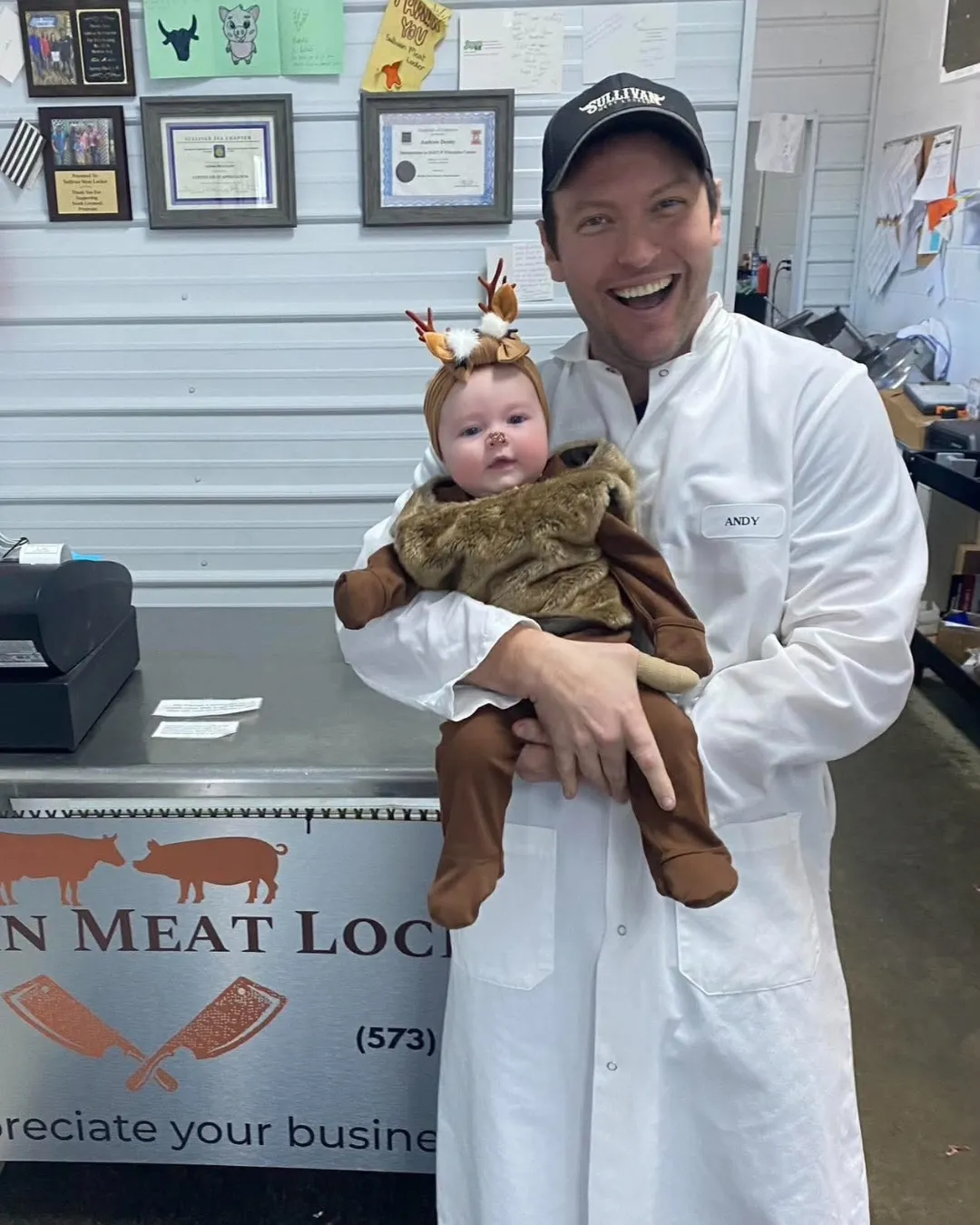 Sullivan Meat Locker owner Andy Denby inside his family-owned butcher shop in Sullivan, Missouri.