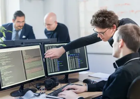 image of two web developer fixing accessibility issues on a website