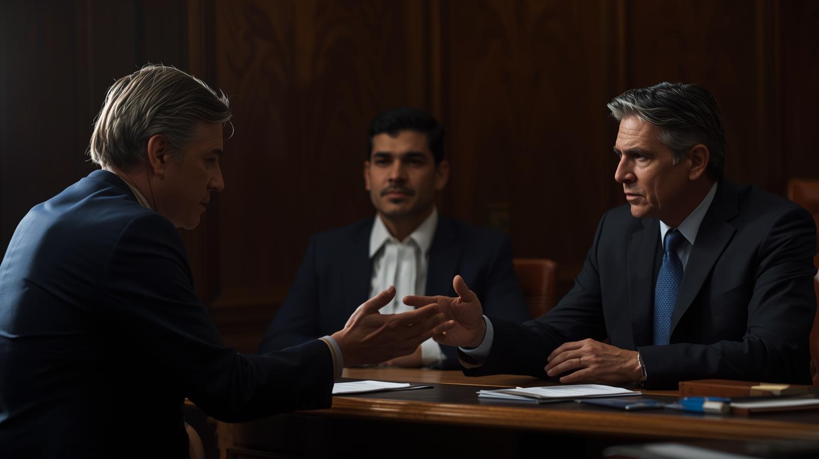 ai image with three people litigating in a court