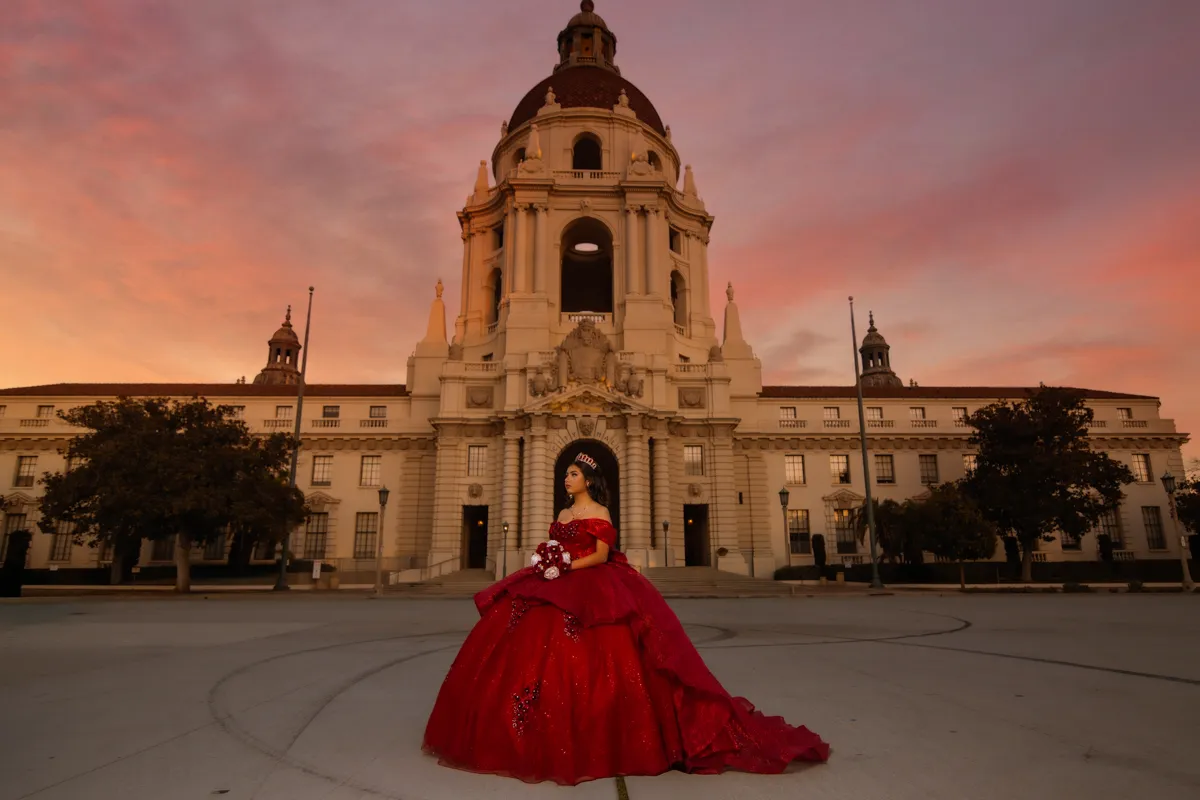 Outdoor quinceañera photography session at golden hour in Southern California