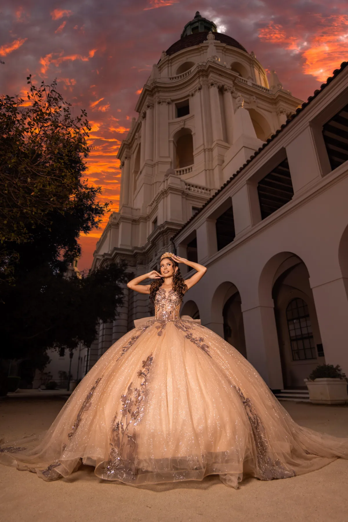 Outdoor quinceañera photography session at golden hour in Southern California