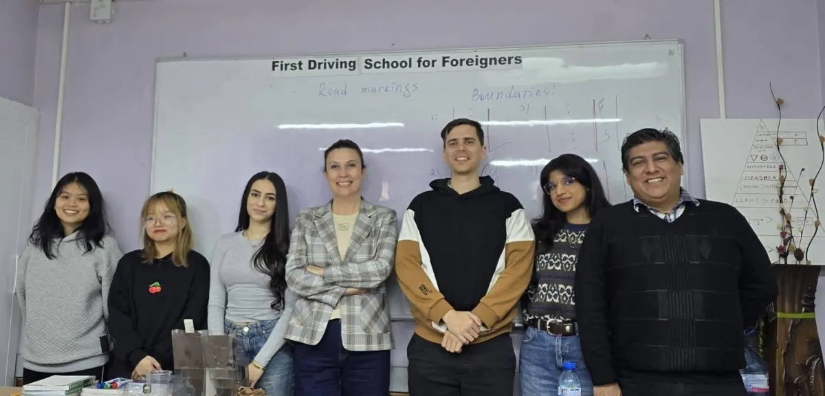 Professor Rozalina Videnova with students at our Sofia location – g.k. Vrabnitsa 2, 632D, 1231 (50 steps from Beli Dunav Metro Station)
