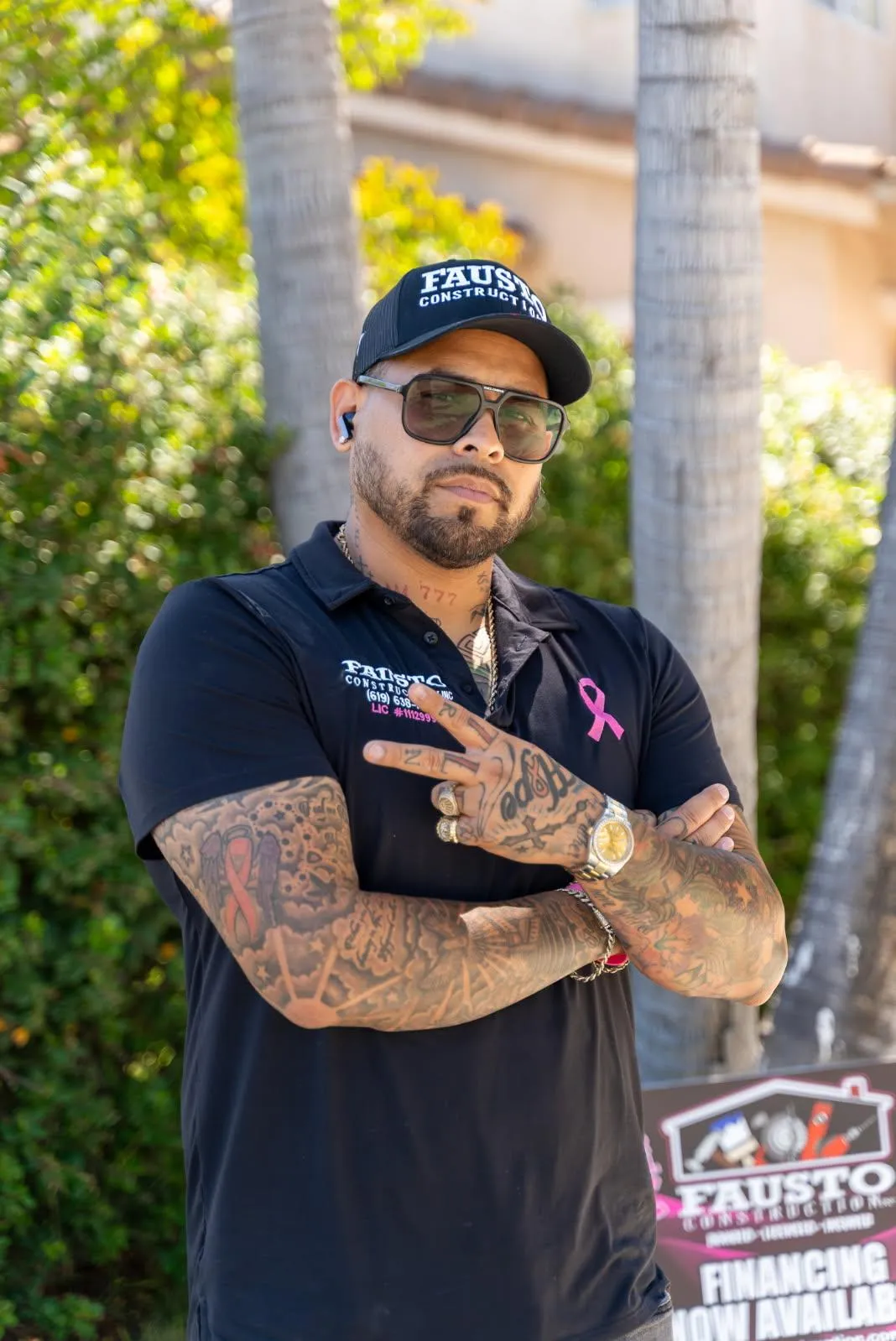 Commanding portrait of Fausto on a construction job site