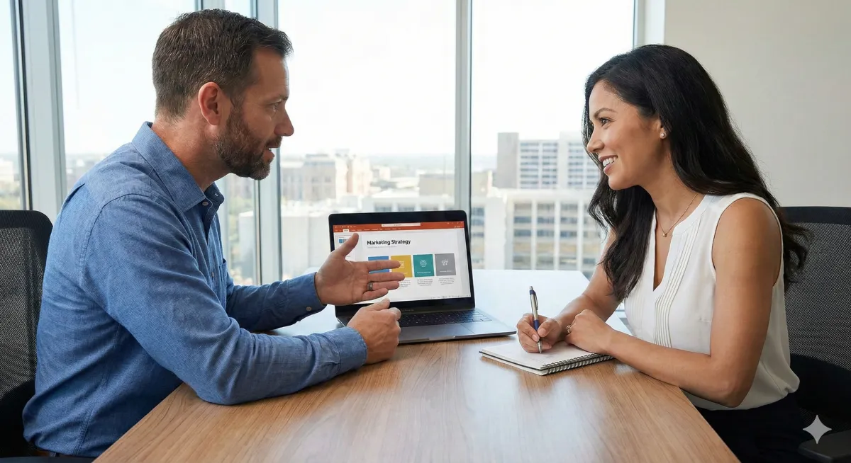 man and woman business meeting