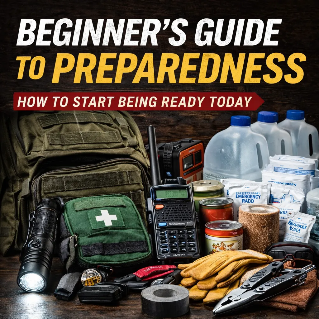 beginner preparedness gear survival kit flashlight radio food water emergency supplies