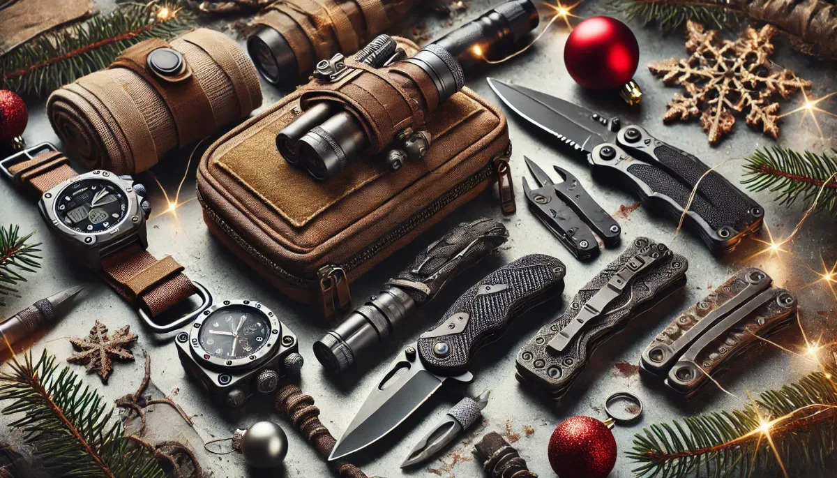 tactical gear checklist layout showing flashlight multitool gloves and preparedness equipment