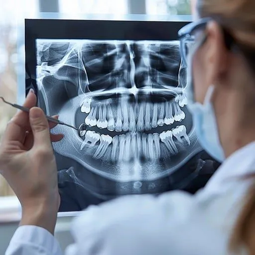 a close up of a fake skull with teeth