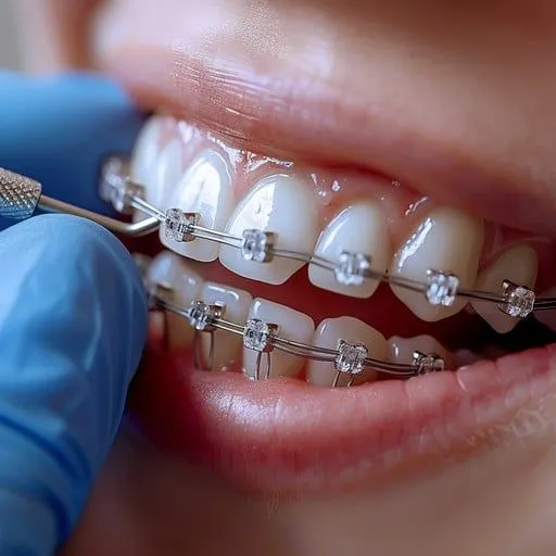 person with silver teeth braces