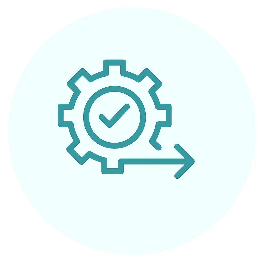 Seamless setup process icon with gear symbol — hassle-free VA onboarding by Task.Me VA Services