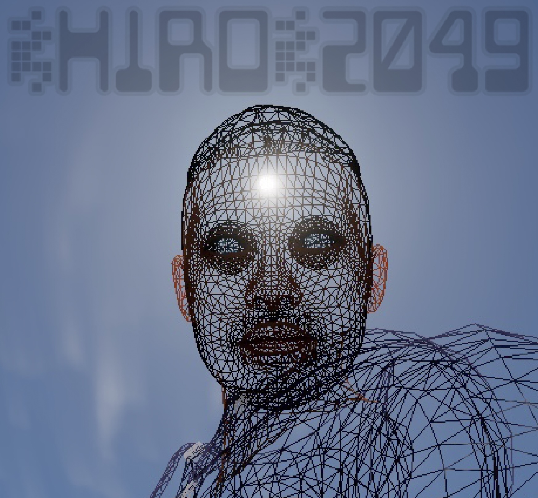 Stylized neon portrait of Hiro 2049 in the Metaverse with dual katanas and code streams.