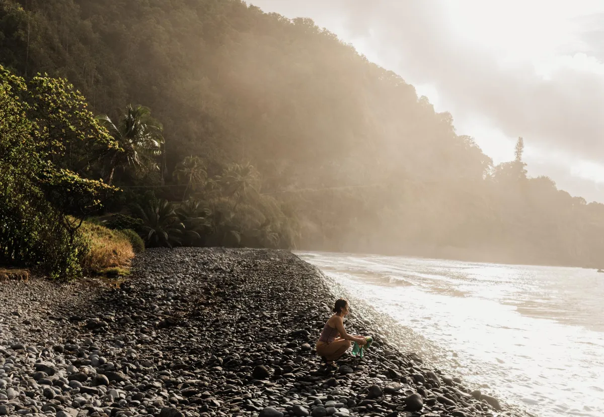 gray and black stone near body of water during daytime
