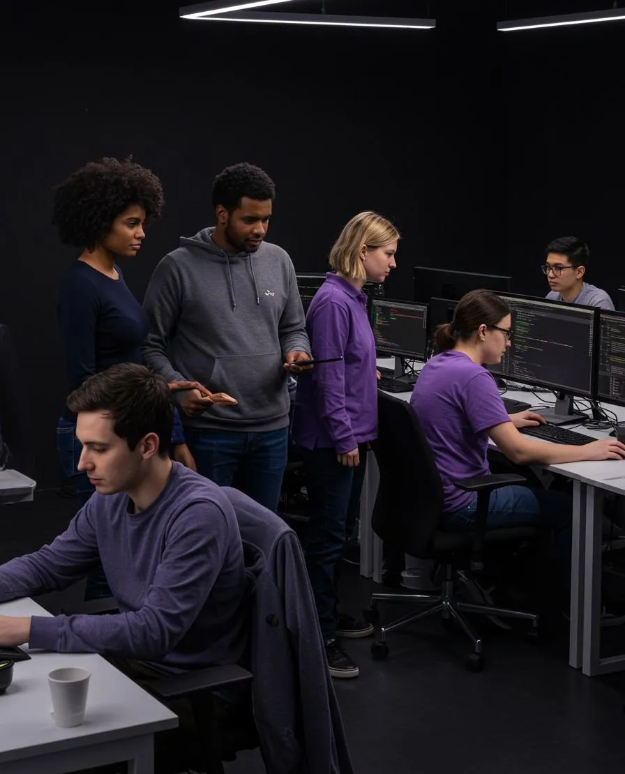 A diverse team of software engineers working together. 