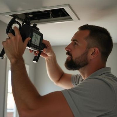 technician checking indoor air quality and airflow system in Northwest Arkansas home