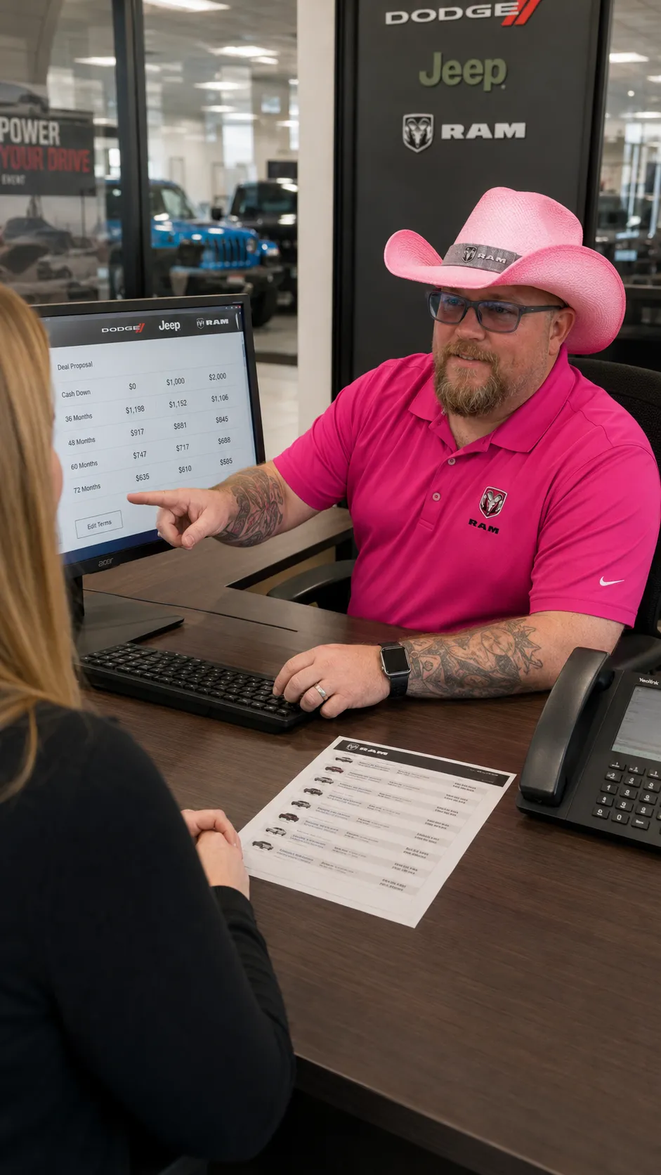 Customer checking trade value offer on phone