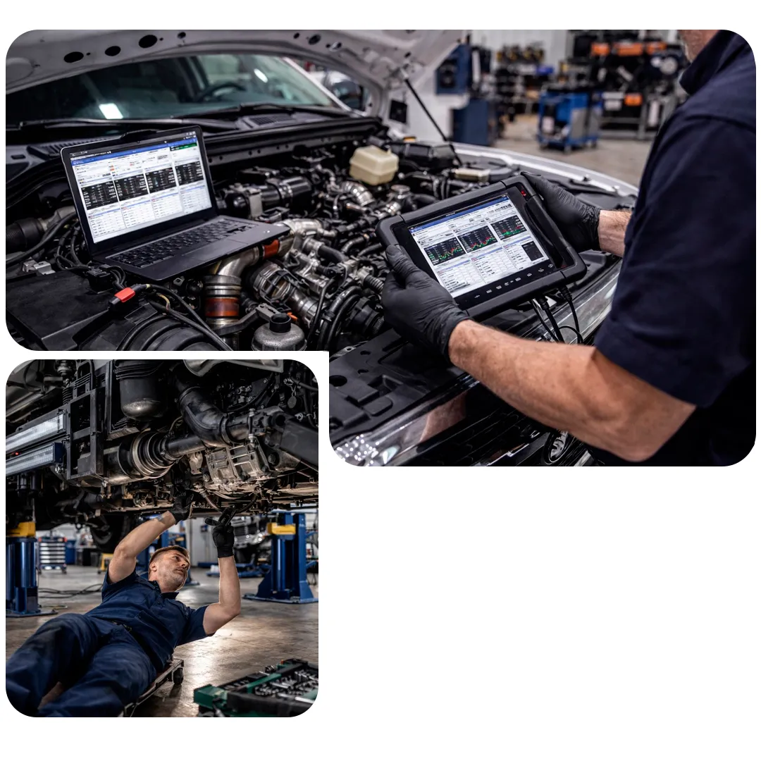 diesel mechanic working on truck engine