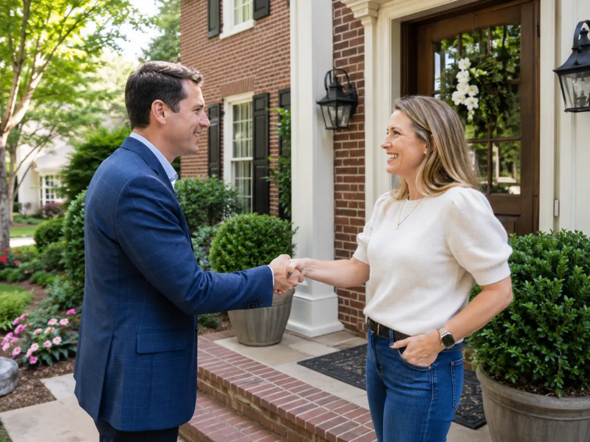 Real estate agent meeting with a homeowner in South Park Charlotte, representing the process of choosing the right listing agent