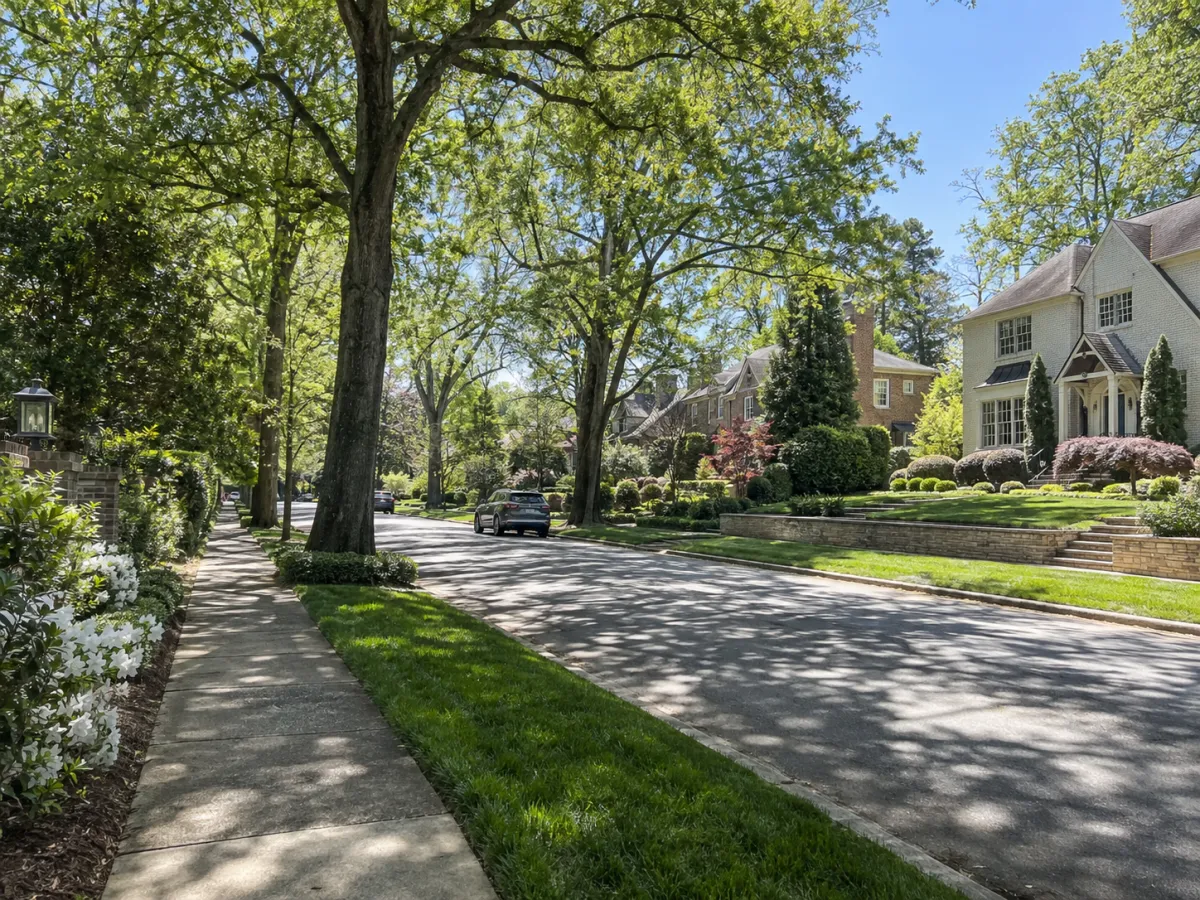 Walkable South Park Charlotte neighborhood street popular with relocating out-of-state buyers