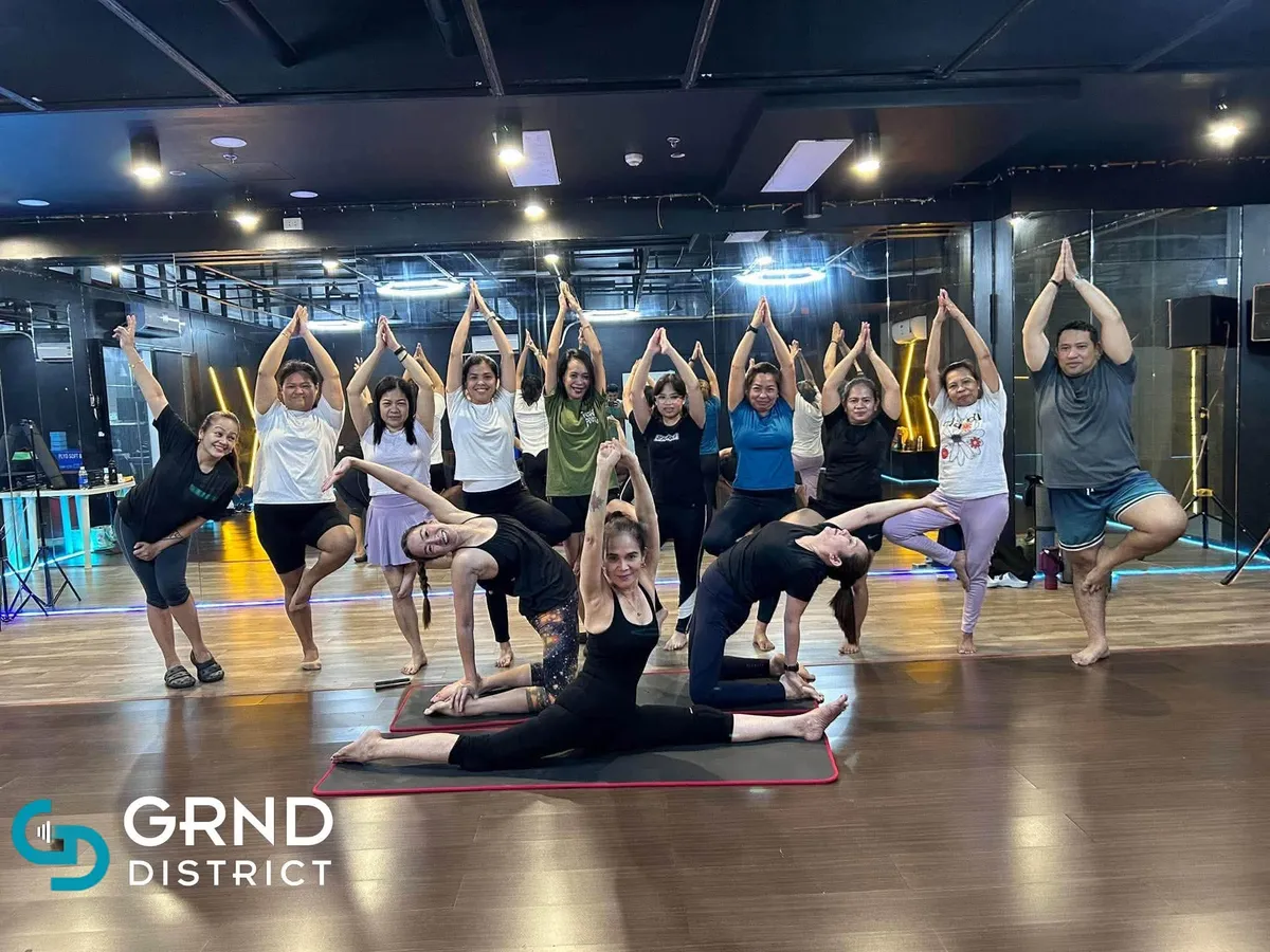 Group yoga class at GRND District Gym in Fairview, Quezon City